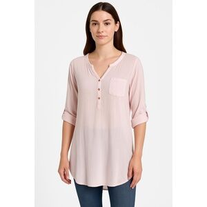 Venti6 Blouse Womens‎ Medium Light Pink Tunic Roll Sleeve Cover Up Long Sleeve